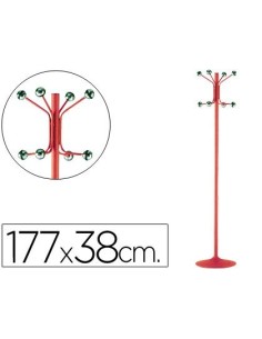 PERCHERO METALICO PIE 8 COLGADORES COLOR ROJO 177X38 CM