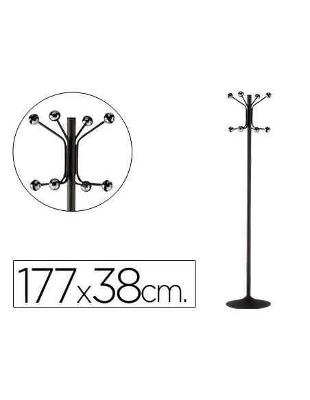 PERCHERO METALICO PIE 8 COLGADORES COLOR NEGRO 177X38 CM