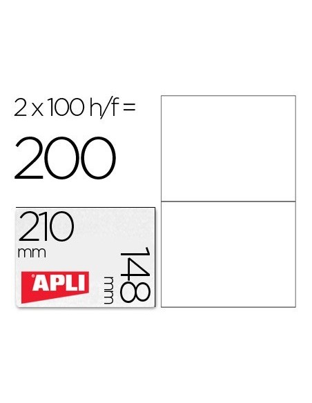 ETIQUETA ADHESIVA APLI 1264 TAMAÑO 210X148 MM -FOTOCOPIADORA LASER INK-JET -CAJA CON 100 HOJAS DIN A4