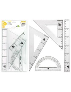 JUEGO ESCUADRA Y CARTABON 25CM REGLA 30CM Y SEMICIRCULO 15CM LIDERPAPEL EN PETACA INCOLORA