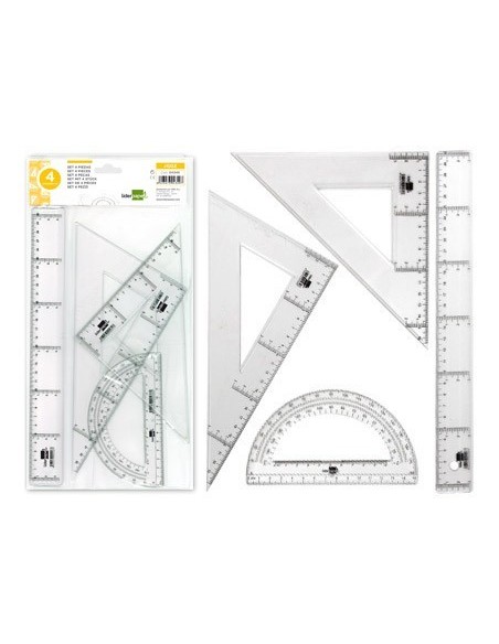 JUEGO ESCUADRA Y CARTABON 25CM REGLA 30CM Y SEMICIRCULO 15CM LIDERPAPEL EN PETACA INCOLORA