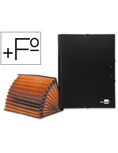 CARPETA CLASIFICADORA LIDERPAPEL 12 DEPARTAMENTOS FOLIO PROLONGADO CARTON FORRADO NEGRA FUELLE