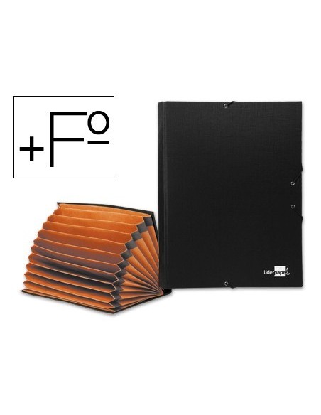 CARPETA CLASIFICADORA LIDERPAPEL 12 DEPARTAMENTOS FOLIO PROLONGADO CARTON FORRADO NEGRA FUELLE