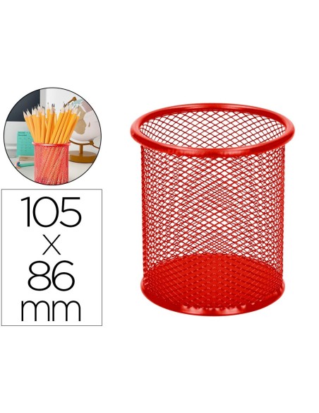 CUBILETE PORTALAPICES Q-CONNECT METAL REJILLA DIAMETRO 86 MM ALTURA 105 MM ROJO