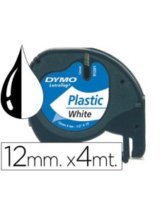 CINTA DYMO PLASTICO 12MMX4MT NEGRO/BLANCO PERLA PARA MAQUINA LETRATAG 91201
