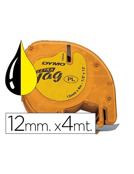 CINTA DYMO 12MMX4MT -NEGRO/HIPERAMARILLO PARA MAQUINA LETRATAG