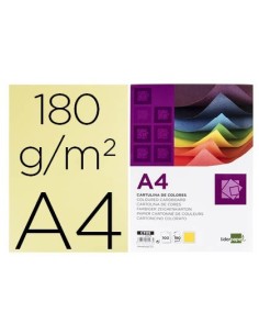 CARTULINA LIDERPAPEL A4 180G/M2 AMARILLO PAQUETE DE 100 HOJAS