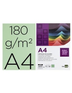 CARTULINA LIDERPAPEL A4 180G/M2 VERDE PAQUETE DE 100 HOJAS