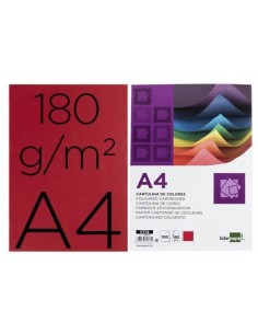 CARTULINA LIDERPAPEL A4 180G/M2 ROJO PAQUETE DE 100 HOJAS