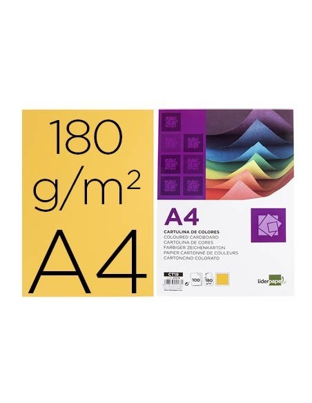 CARTULINA LIDERPAPEL A4 180G/M2 ORO PAQUETE DE 100 HOJAS