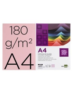 CARTULINA LIDERPAPEL A4 180G/M2 ROSA PAQUETE DE 100 HOJAS
