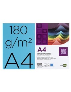 CARTULINA LIDERPAPEL A4 180G/M2 AZUL PAQUETE DE 100 HOJAS