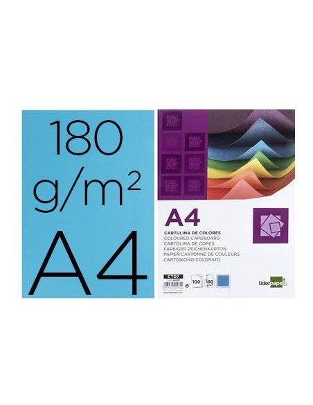 CARTULINA LIDERPAPEL A4 180G/M2 AZUL PAQUETE DE 100 HOJAS