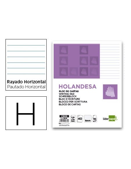 BLOC DE CARTAS LIDERPAPEL RAYADO HORIZONTAL HOLANDESA 40 HOJAS 60G/M2