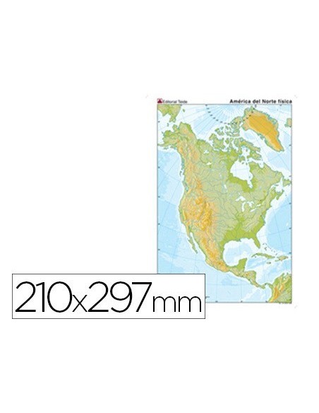 MAPA MUDO COLOR DIN A4 AMERICA DEL NORTE FISICO