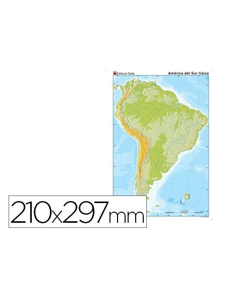 MAPA MUDO COLOR DIN A4 AMERICA DEL SUR FISICO