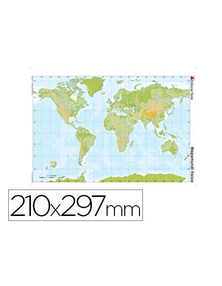 MAPA MUDO COLOR DIN A4 PLANISFERIO FISICO