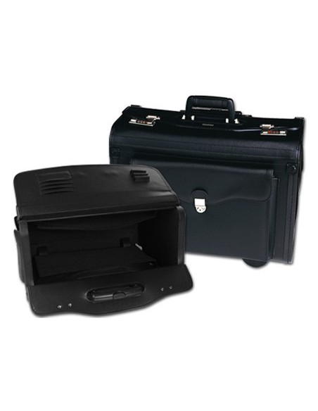 MALETIN ATACHE PILOTO Q-CONNECT NEGRO CON ASA EXTENSIBLE RUEDAS Y CERRADURA CON COMBINACION 490X350X225 MM