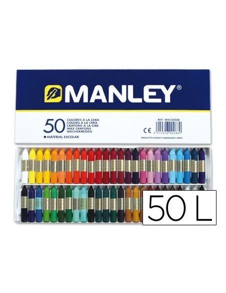 LAPICES CERA MANLEY CAJA DE 50 COLORES SURTIDOS