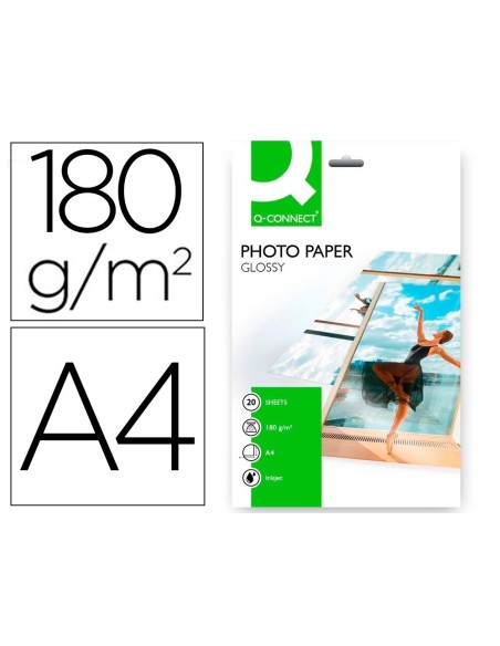 PAPEL Q-CONNECT FOTO GLOSSY KF01103 DIN A4 DIGITAL PHOTO PARA INK-JET BOLSA DE 20 HOJAS DE 180 GR