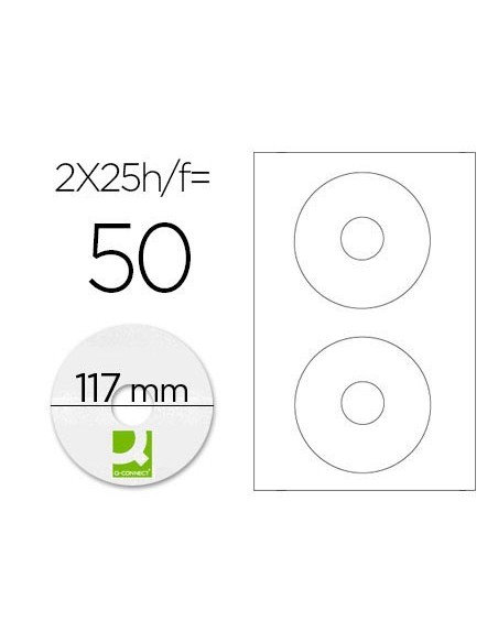 ETIQUETA ADHESIVA Q-CONNECT KF01579 -TAMAÑO CD-ROM -FOTOCOPIADORA -LASER -INK-JET-CAJA CON 25 H/50 ETIQUETAS