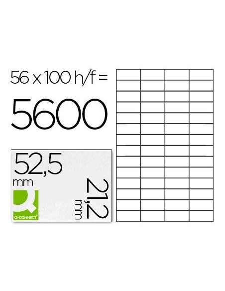 ETIQUETA ADHESIVA Q-CONNECT KF10638 TAMAÑO 52,5X21,2 MM FOTOCOPIADORA LASER INK-JET CAJA CON 100 HOJAS DIN A4