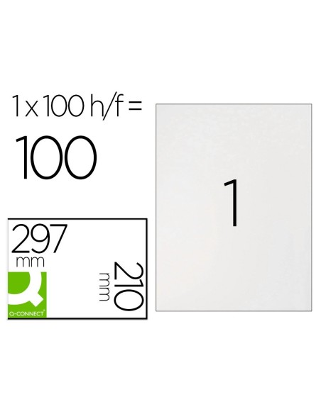 ETIQUETA ADHESIVA Q-CONNECT KF10664 TAMAÑO 210X297 MM FOTOCOPIADORA LASER INK-JET CAJA CON 100 HOJAS DIN A4