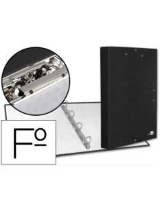 CARPETA DE 4 ANILLAS 25MM REDONDAS LIDERPAPEL FOLIO CARTON FORRADO PAPER COAT NEGRA CON MINICLIP Y SOLAPAS