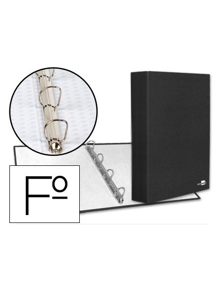 CARPETA DE 4 ANILLAS 40MM MIXTAS LIDERPAPEL FOLIO CARTON FORRADO PAPER COAT NEGRA