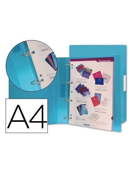 CARPETA LIDERPAPEL 4 ANILLAS 25 MM MIXTAS 43432 POLIPROPILENO DIN A4 AZUL TRANSLUCIDO