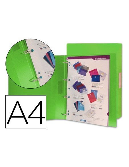 CARPETA LIDERPAPEL 4 ANILLAS 25 MM MIXTAS 43433 POLIPROPILENO DIN A4 VERDE TRANSLUCIDO