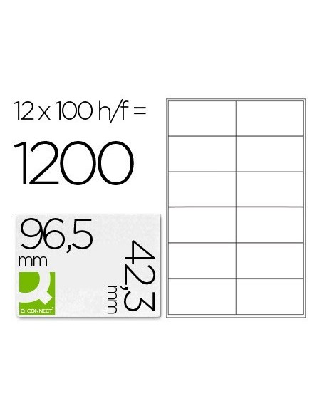 ETIQUETA ADHESIVA Q-CONNECT KF10652 TAMAÑO 96,5X42,3 MM FOTOCOPIADORA LASER INK-JET CAJA CON 100 HOJAS DIN A4
