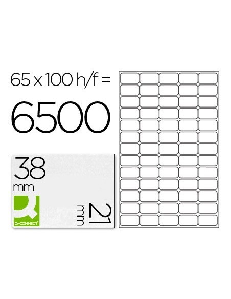 ETIQUETA ADHESIVA Q-CONNECT KF01581 TAMAÑO 38,1X21,2MM FOTOCOPIADORA LASER INK-JET CAJA CON 100 HOJAS DIN A4