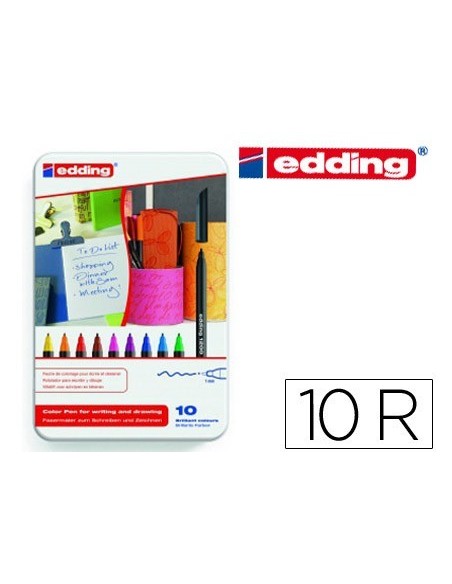 ROTULADOR EDDING PUNTA FIBRA 1200 CAJA METALICA 10 UNIDADES COLORES SURTIDOS PUNTA REDONDA 0,5 MM