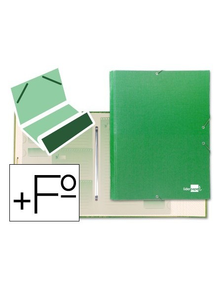 CARPETA CLASIFICADORA LIDERPAPEL 12 DEPARTAMENTOS FOLIO PROLONGADO CARTON FORRADO VERDE CLARO