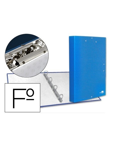 CARPETA DE 4 ANILLAS 25MM REDONDAS LIDERPAPEL FOLIO CARTON FORRADO PAPER COAT CELESTE CON MINICLIP Y SOLAPAS