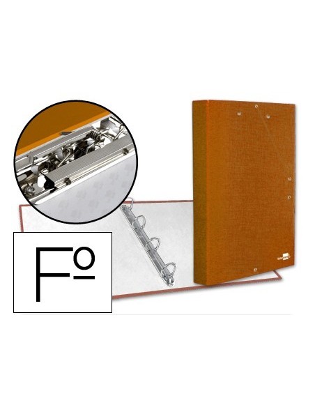 CARPETA DE 4 ANILLAS 25MM REDONDAS LIDERPAPEL FOLIO CARTON FORRADO PAPER COAT NARANJA CON MINICLIP Y SOLAPAS