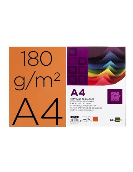 CARTULINA LIDERPAPEL A4 180G/M2 NARANJA FUERTE PAQUETEDE 100 HOJAS