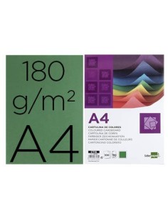 CARTULINA LIDERPAPEL A4 180G/M2 VERDE ABETO PAQUETE DE100 HOJAS