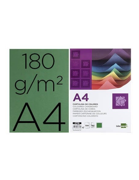 CARTULINA LIDERPAPEL A4 180G/M2 VERDE ABETO PAQUETE DE100 HOJAS