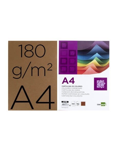 CARTULINA LIDERPAPEL A4 180G/M2 MARRON PAQUETE DE 100 HOJAS