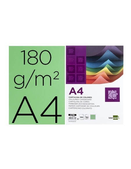 CARTULINA LIDERPAPEL A4 180G/M2 VERDE BILLAR PAQUETE DE 100 HOJAS