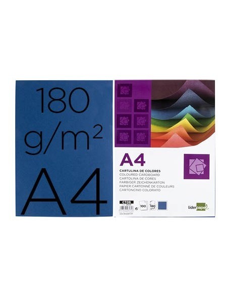 CARTULINA LIDERPAPEL A4 180G/M2 AZUL ULTRAMAR PAQUETE DE 100 HOJAS