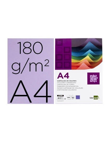 CARTULINA LIDERPAPEL A4 180G/M2 LILA PAQUETE DE 100 HOJAS