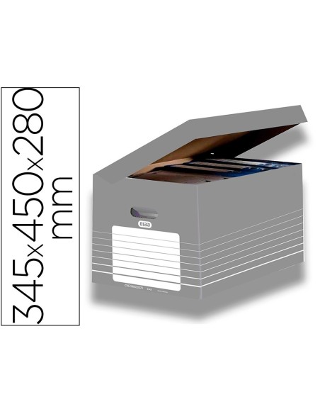 CAJON ELBA CARTON COLOR GRIS PARA 5 CAJAS ARCHIVO DEFINITIVO 345X450X280MM