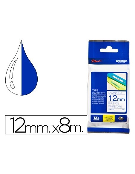 CINTA BROTHER TZE-233 BLANCO-AZUL 12MM LONGITUD 8 MT