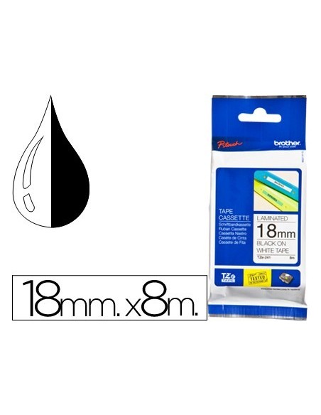 CINTA BROTHER TZE-241 BLANCO-NEGRO 18MM LONGITUD 8 MT