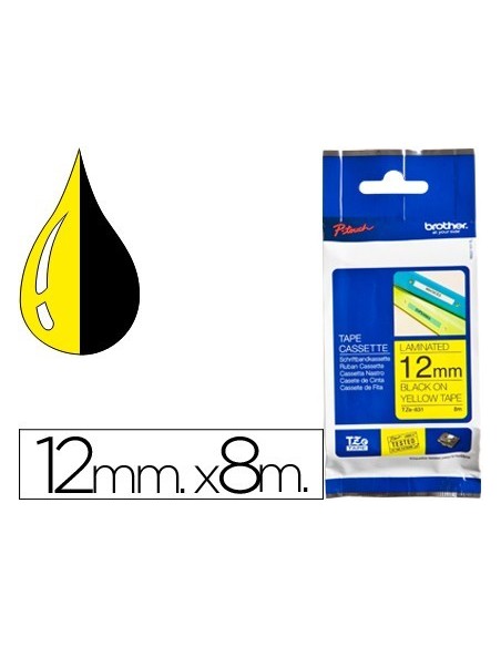 CINTA BROTHER TZE-631 AMARILLO-NEGRO 12MM LONGITUD 8 MT