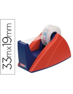 PORTARROLLO SOBREMESA TESA CON CUCHILLA DE CORTE RECTO PARA CINTAS DE 33 M COLOR AZUL/ROJO