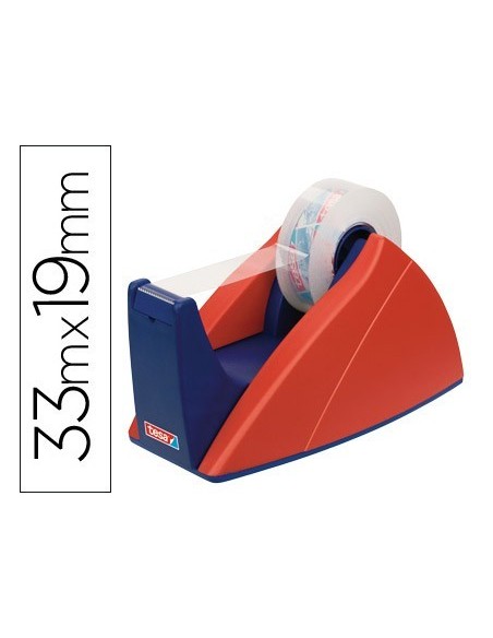 PORTARROLLO SOBREMESA TESA CON CUCHILLA DE CORTE RECTO PARA CINTAS DE 33 M COLOR AZUL/ROJO